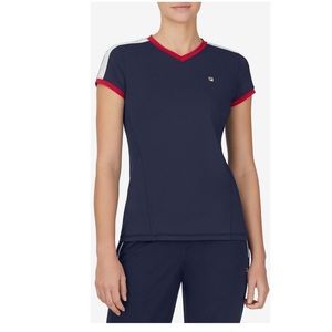NWT | Fila Women's Heritage Essentials Short Sleeve Tennis Top Navy and Crimson
